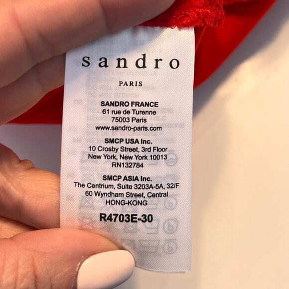 Sandro Red Textured Fit and Flare Mini Dress Small - Picture 9 of 12